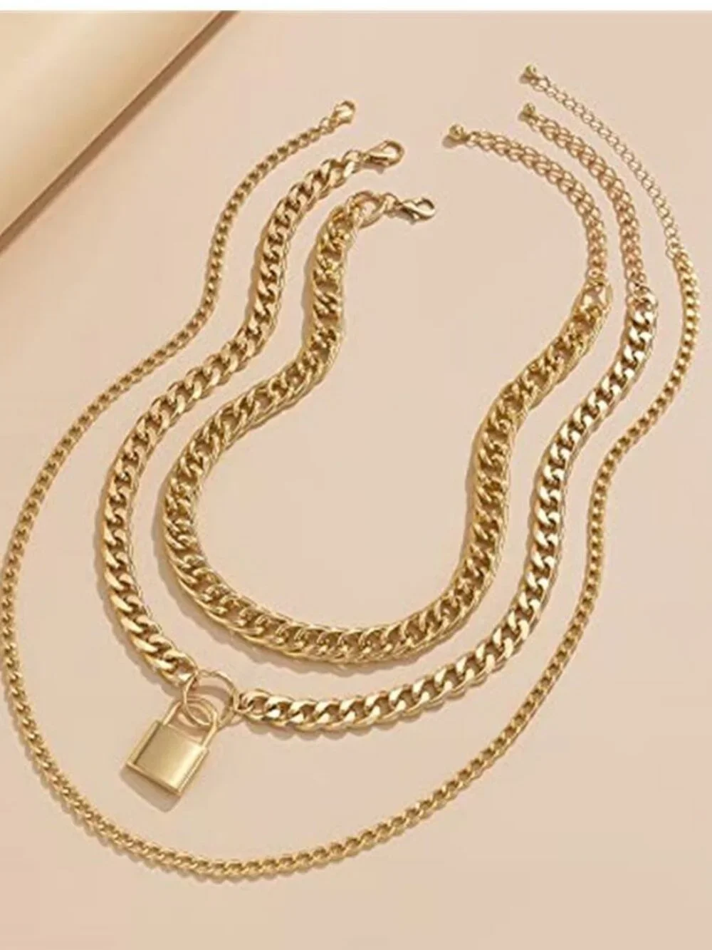 3PC Chunky Cuban Link Necklace Set Punk Layered Chain Choker for Women